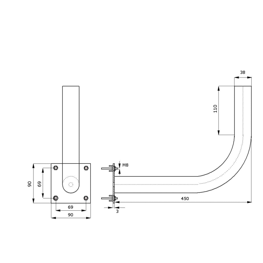 Metal Rohrhalterung Ø38mm L450