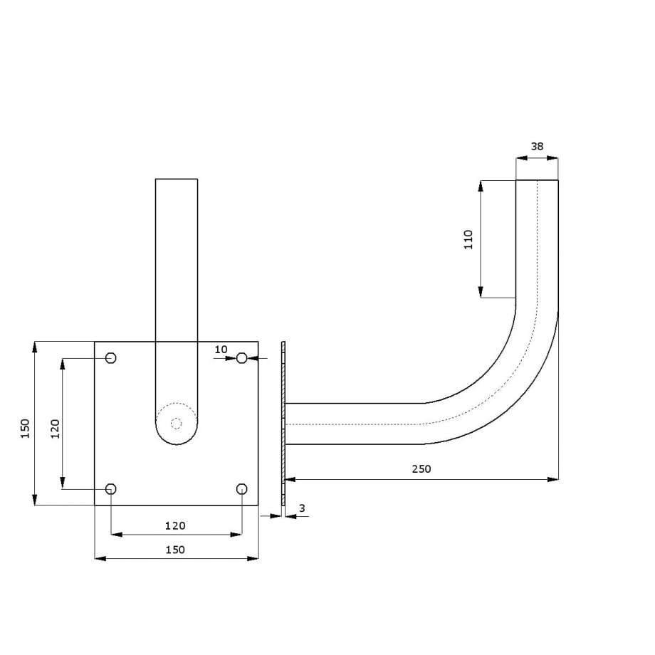 Metal Wandhalterung Ø38mm L250